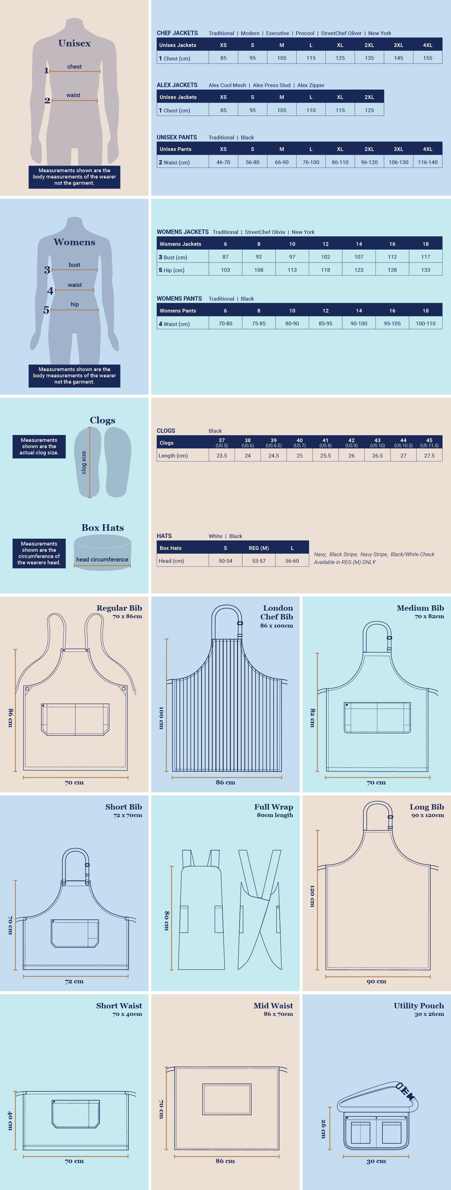 Size guide aussie + pro Chef