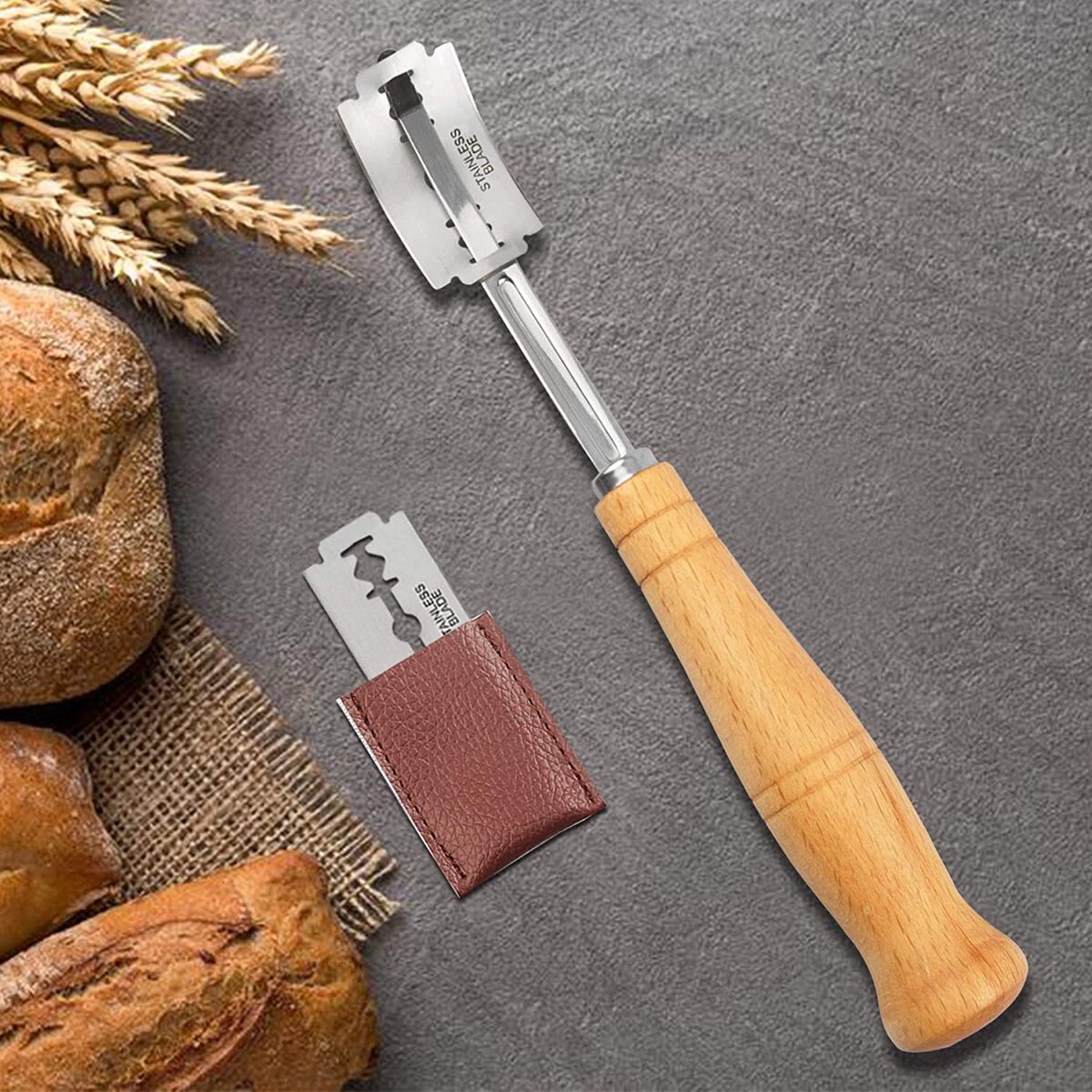 Curved Bread Lame with Wooden Handle - Size 19cm