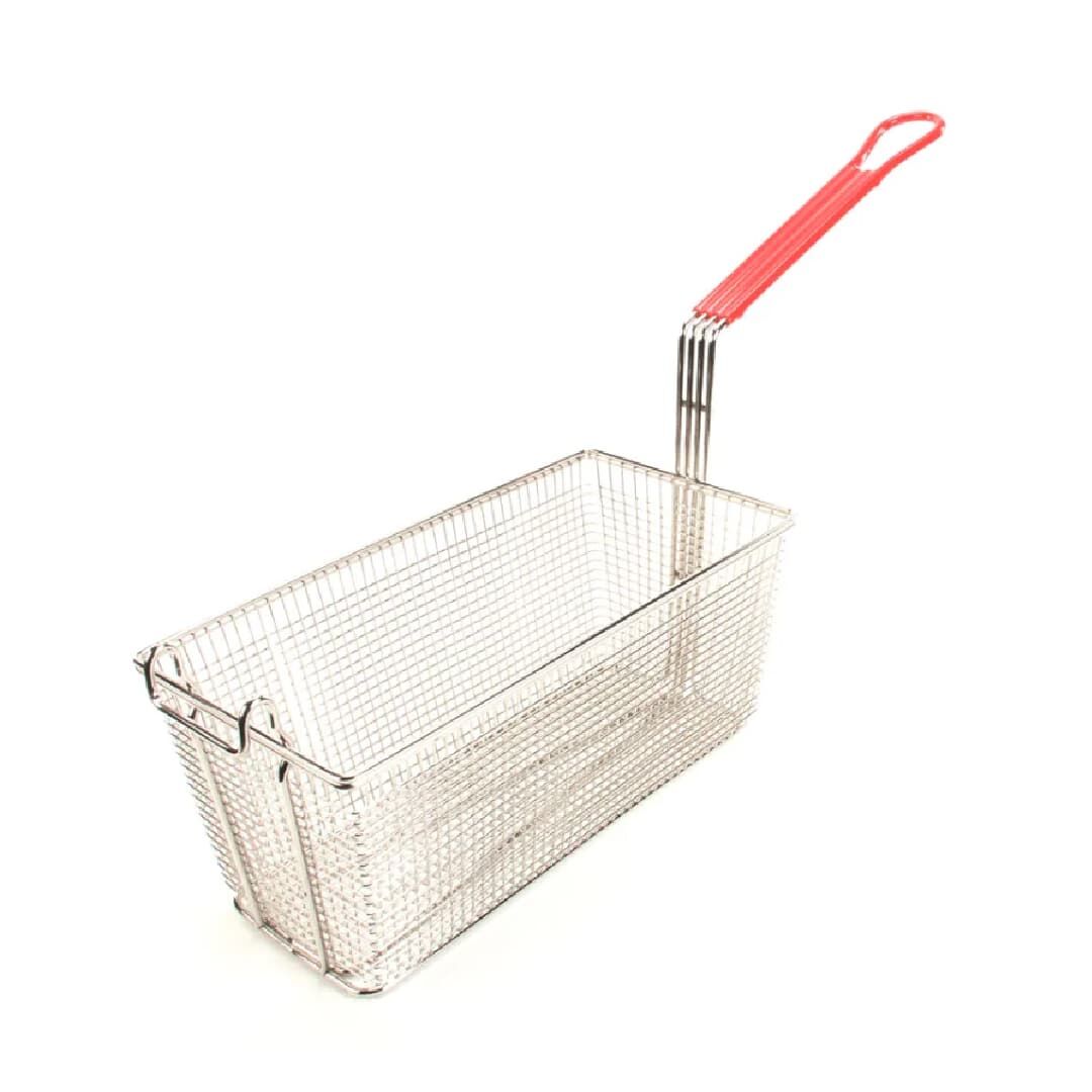 FRY BASKET 340 x 165 x 150mm PVC RED HANDLE SSTEEL