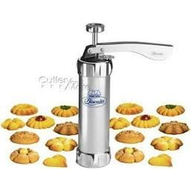 Marcato Biscuit Maker  Cookie Press Polished Aluminium with 20 attachments