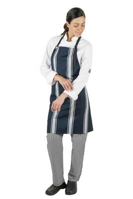 Bib Apron Woven Butchers NavyWhite Vertical Stripe