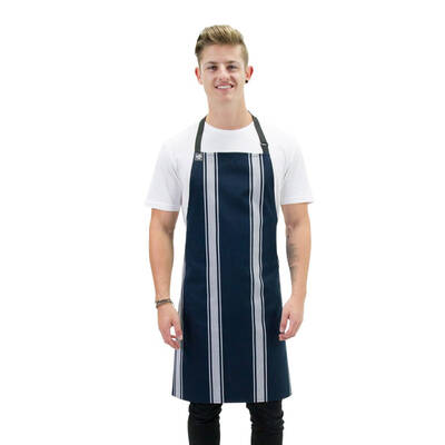 Bib Apron Woven Butchers NavyWhite Vertical Stripe