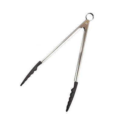  S/S Tongs 24cm Black Silicon Tip