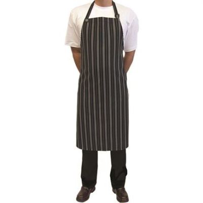 Deluxe Butcher Bib Black/Grey Stripe W/Buckle