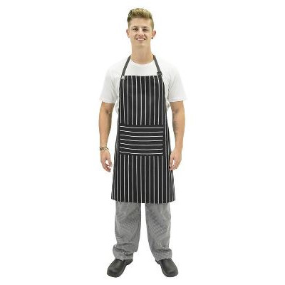 Chefs Bib Black/White Stripe/Pocket