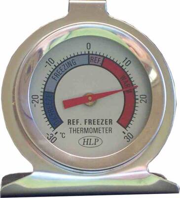Refrigeration thermometer. -30°c to +30°c. Stainless steel dial type.